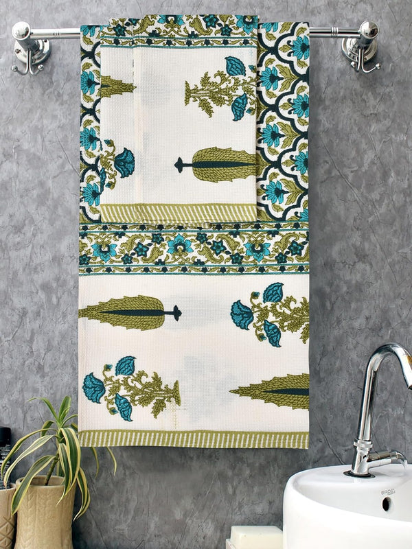 madhuban block print waffle towel set 1 bath 2 hand