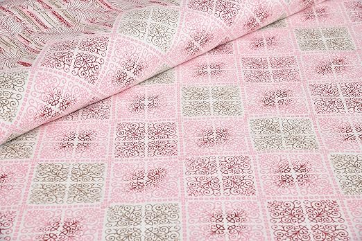 Jaipuri Traditional Print Queen Size Bedsheet with 2 Pillow Covers | 144 TC Cotton | 90 x 108 Inches |Flesh Pink