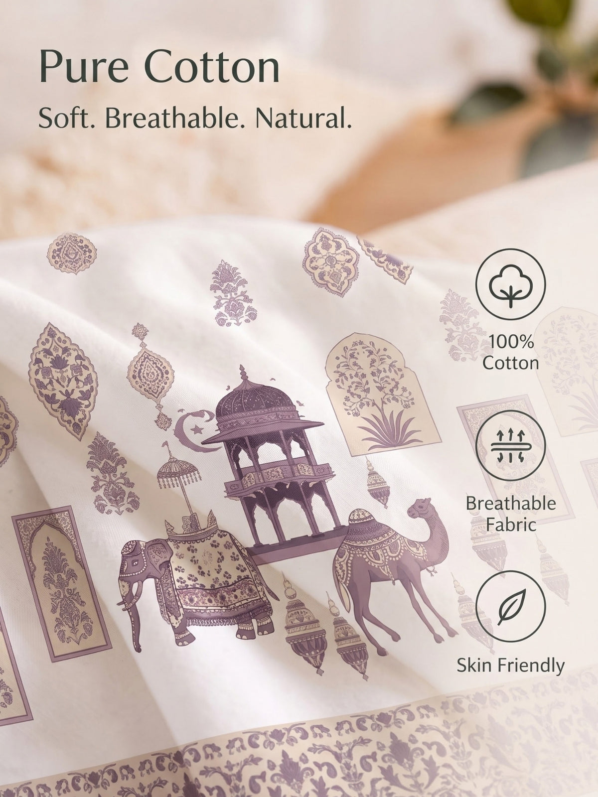 BOTTEGA PANEL Luxury King Size Bedsheet | 100% Cotton | 210 TC Premium Fabric | 108 x 108 Inches | Includes 2 Pillow Covers