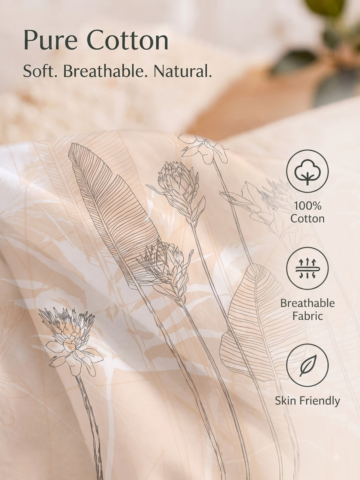 BOTTEGA PANEL Luxury King Size Bedsheet | 100% Cotton | 210 TC Premium Fabric | 108 x 108 Inches | Includes 2 Pillow Covers