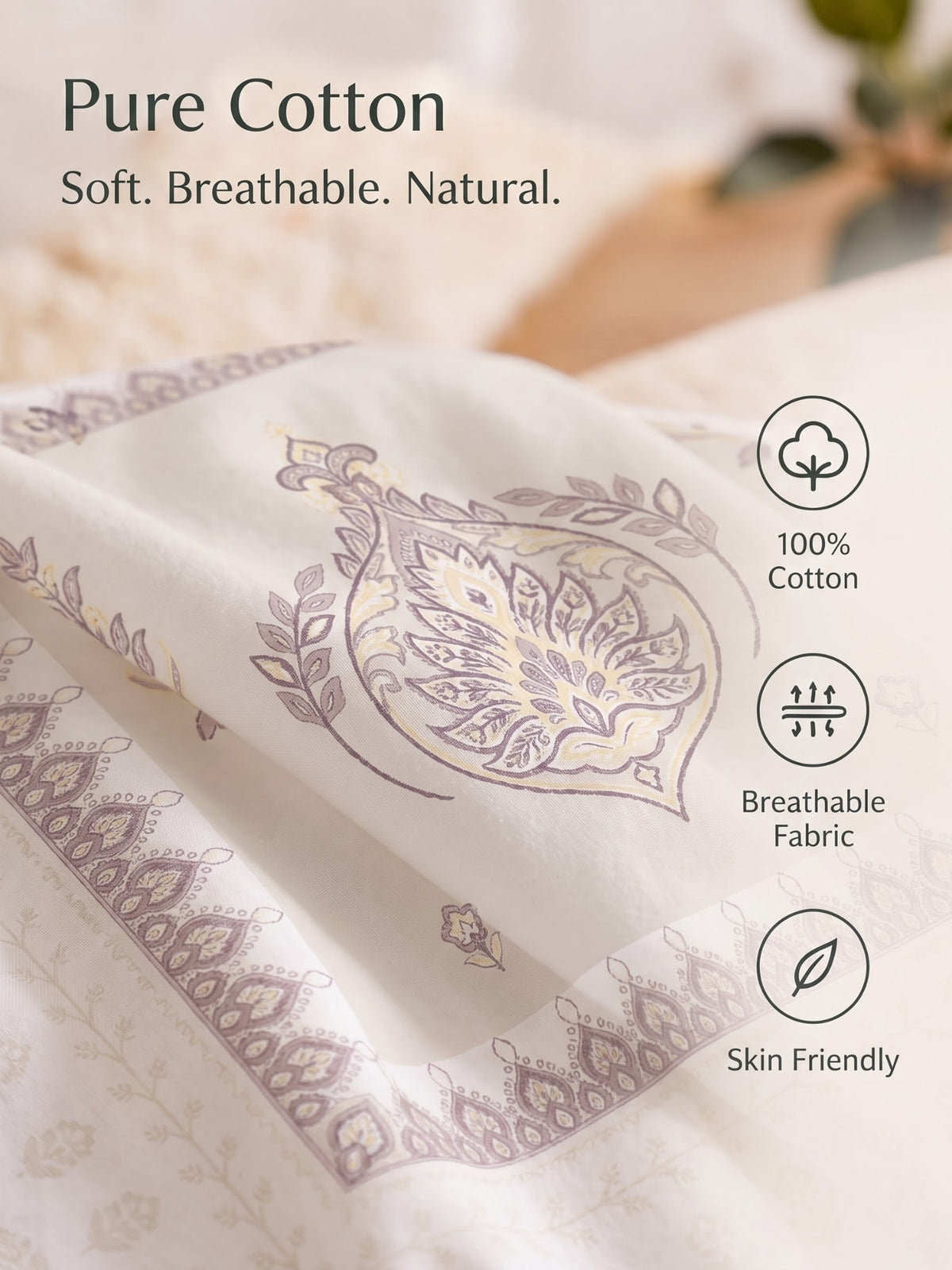 BOTTEGA PANEL Luxury King Size Bedsheet | 100% Cotton | 210 TC Premium Fabric | 108 x 108 Inches | Includes 2 Pillow Covers