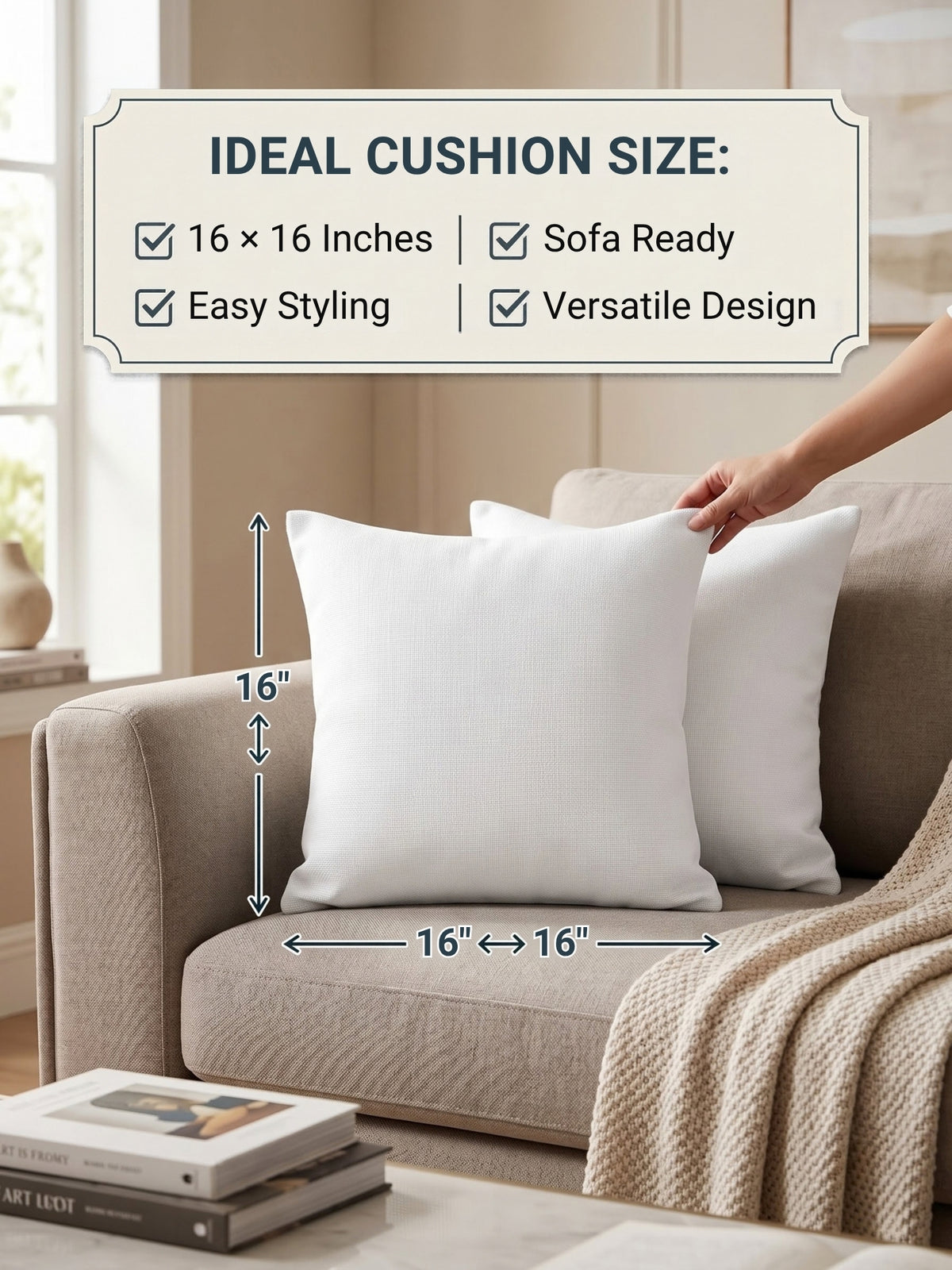 Cushion Fillers 16 x 16 Inches Set of 5 | 300g Virgin Conjugate Fiber in Each | Soft Microfiber Cushion Inserts for Sofa, Bed & Chair | White | Pack of 5