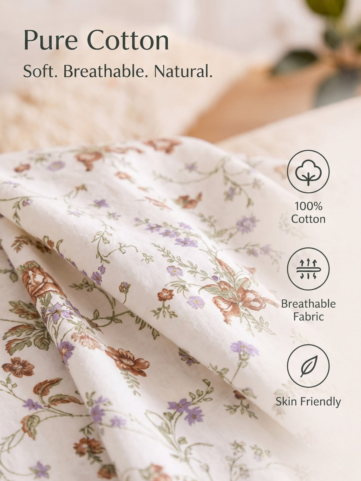 Noeul Home 100% Cotton King Size Bedsheet | 210 TC Soft & Breathable Fabric | 108 x 108 Inches | 2 Pillow Covers Included