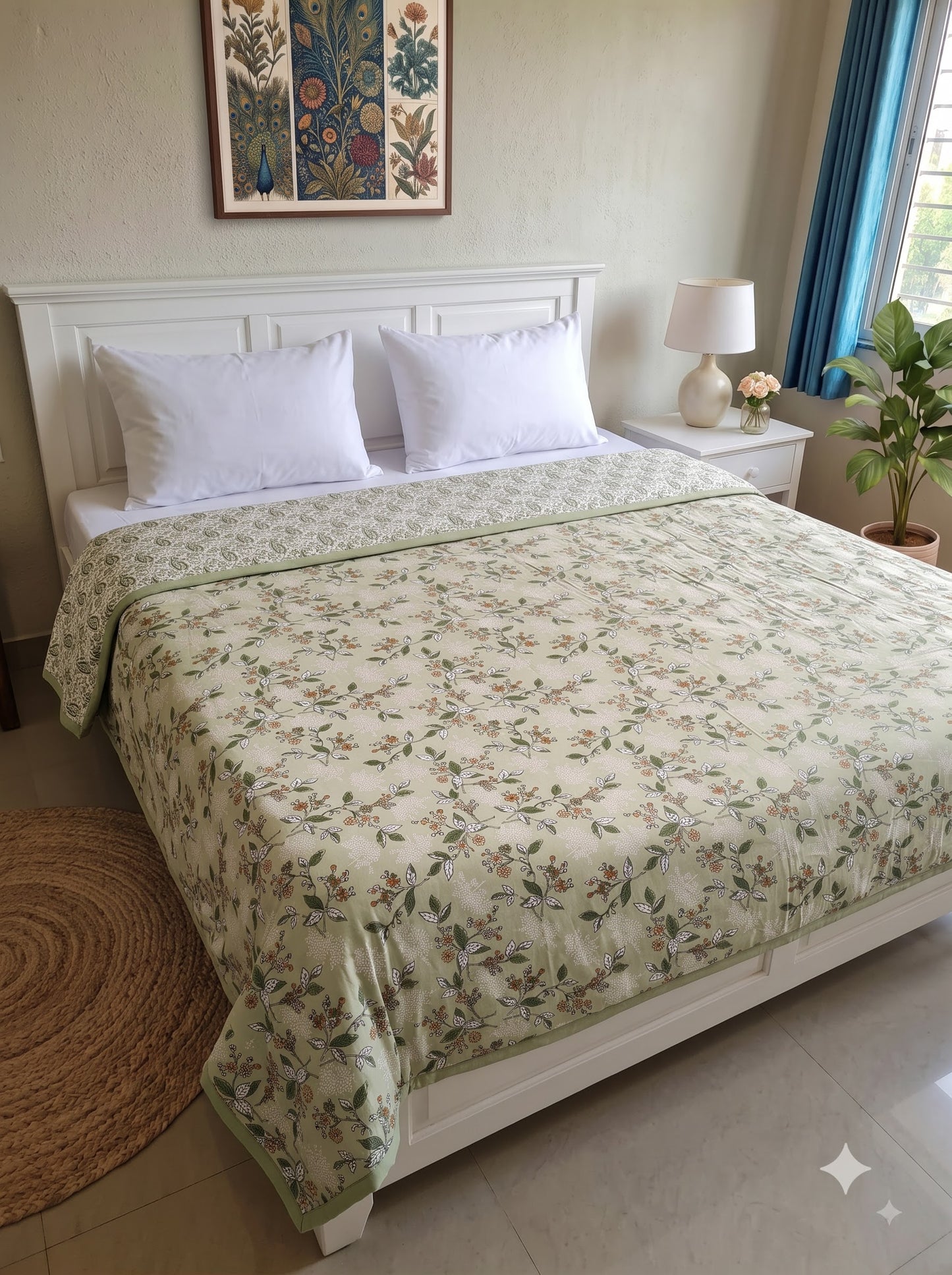 150 GSM Sparsh Cotton Double Bed Dohar | 210 x 240 cm | Reversible AC Blanket | Beige Green