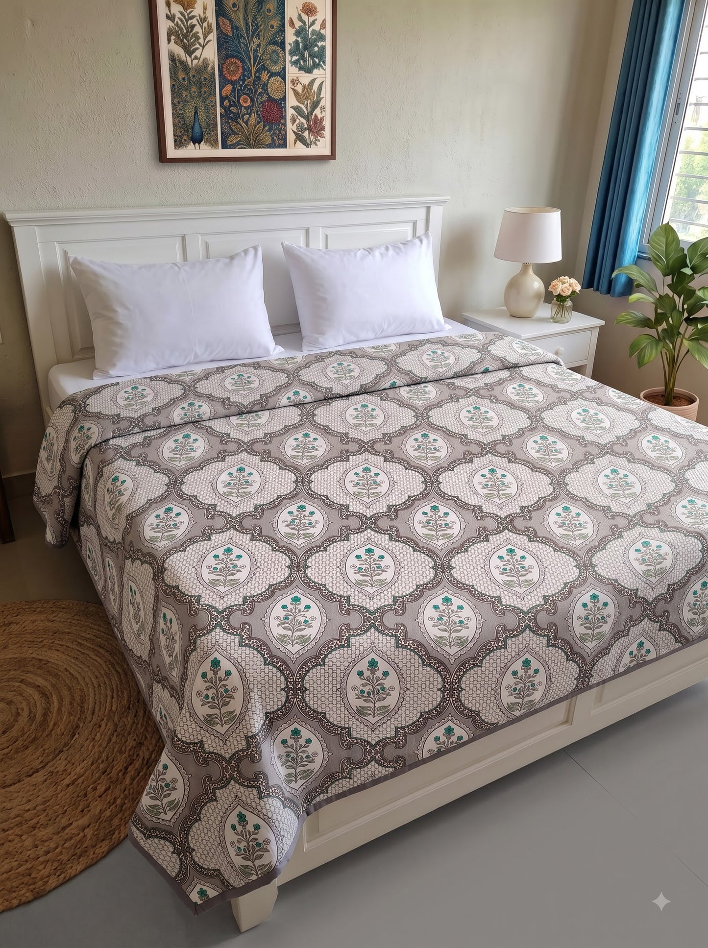 150 GSM Sparsh Cambric Cotton Double Bed Dohar | 210 x 240 cm | Reversible AC Blanket | Grey Teal