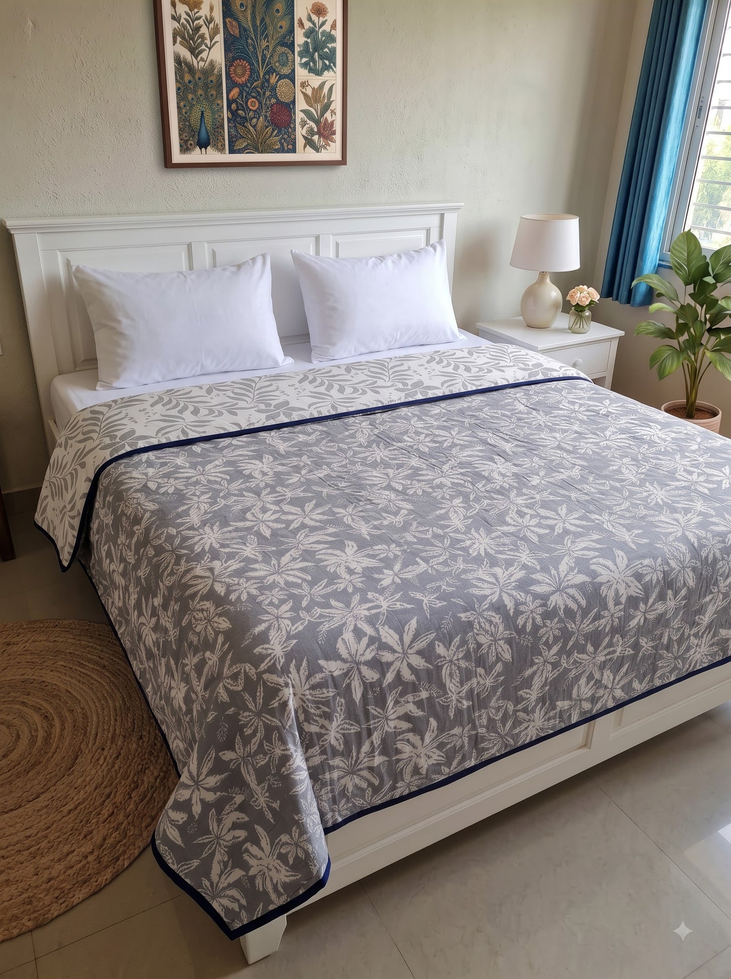 150 GSM Sparsh Cambric Cotton Double Bed Dohar | 210 x 240 cm | Reversible AC Blanket | Grayish