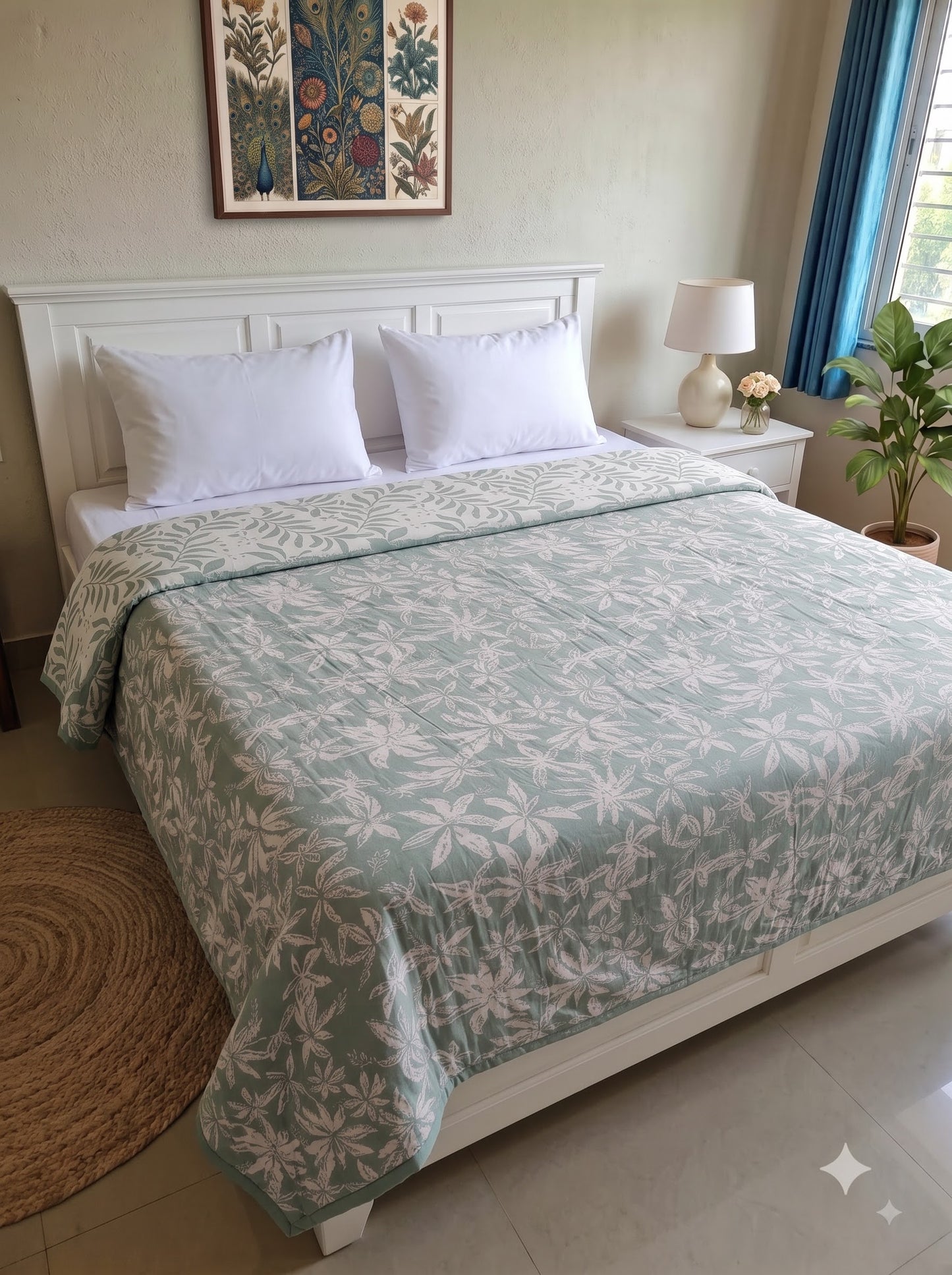 150 GSM Sparsh Cotton Double Bed Dohar | 210 x 240 cm | Reversible AC Blanket | Dusty Teal