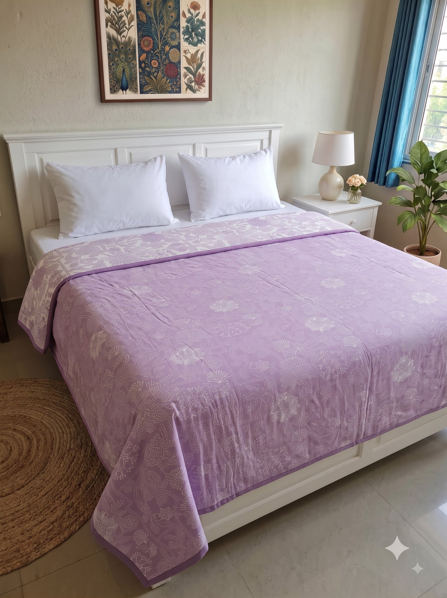 150 GSM Sparsh Cambric Cotton Double Bed Dohar | 210 x 240 cm | Reversible AC Blanket | Pinkish Purple