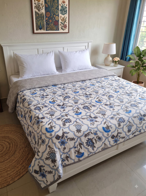 150 GSM Sparsh Ultra Soft Cotton Double Bed Dohar | 210 x 240 cm | Reversible AC Blanket | Cobalt Blue