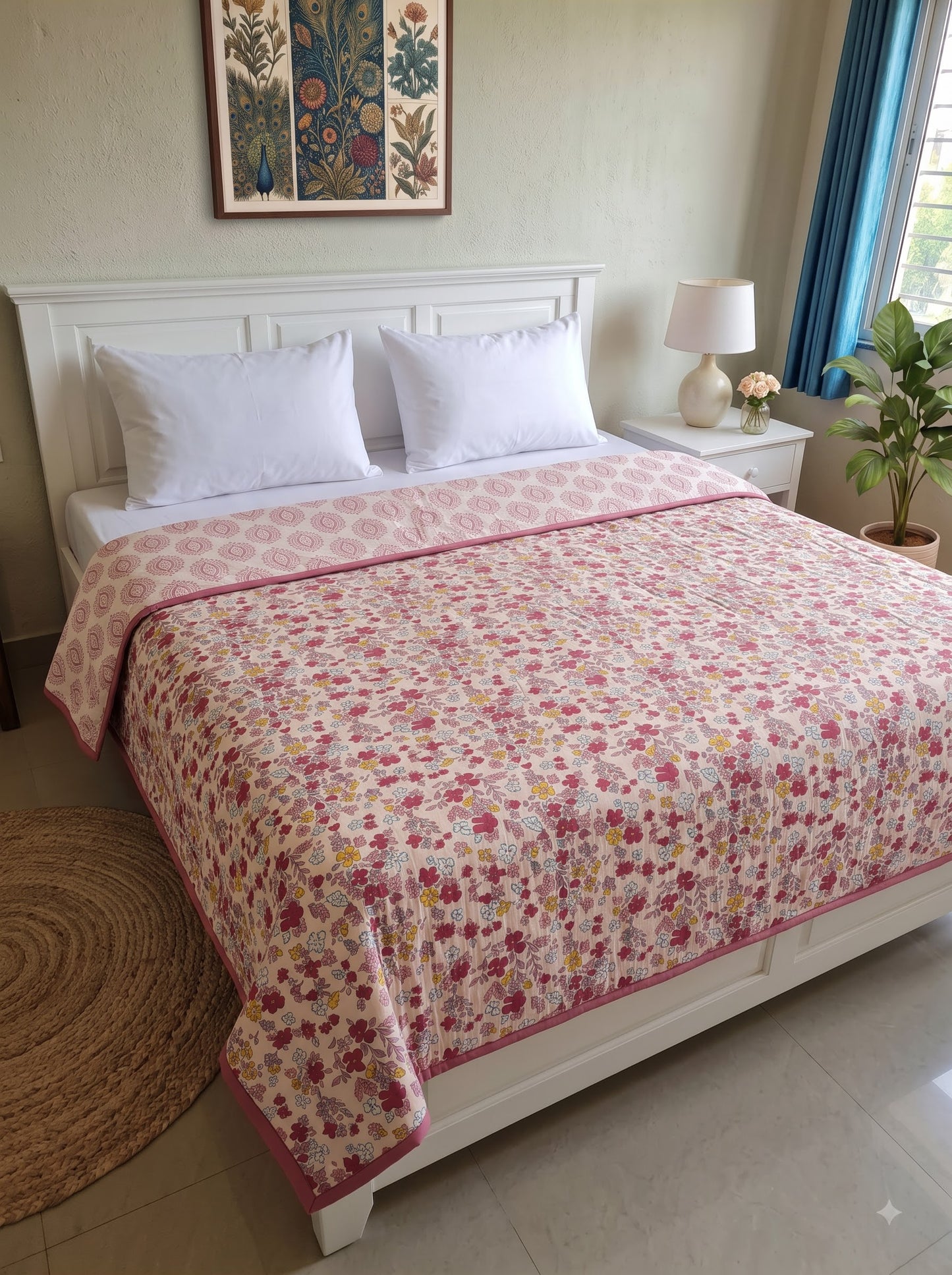 150 GSM Sparsh Cambric Cotton Double Bed Dohar | 210 x 240 cm | Reversible AC Blanket | Dusty Rose