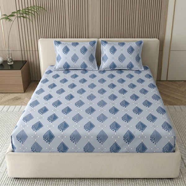 186 TC 100 % Cotton Bed Sheet for Double Bed | 90 x 100 Inch | 2 Pillow Covers