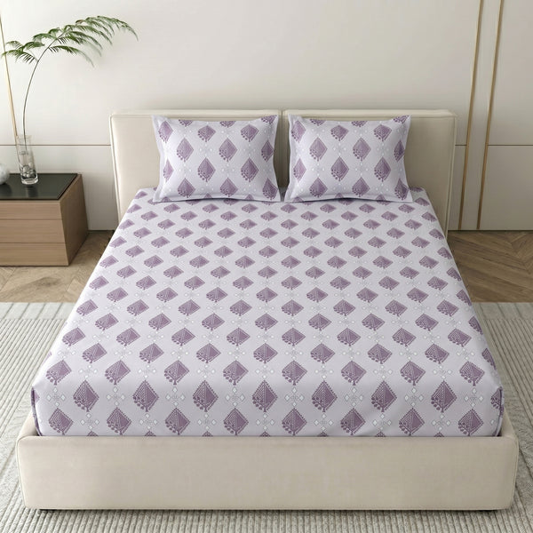 186 TC 100 % Cotton Bed Sheet for Double Bed | 90 x 100 Inch | 2 Pillow Covers