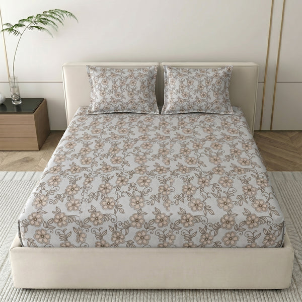 186 TC 100 % Cotton Bed Sheet for Double Bed | 90 x 100 Inch | 2 Pillow Covers