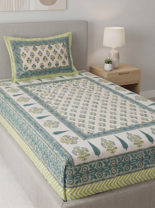 Heritage 144 TC 100% Cotton Single Size Bedsheet (90 x 60 Inches) | Pista Green
