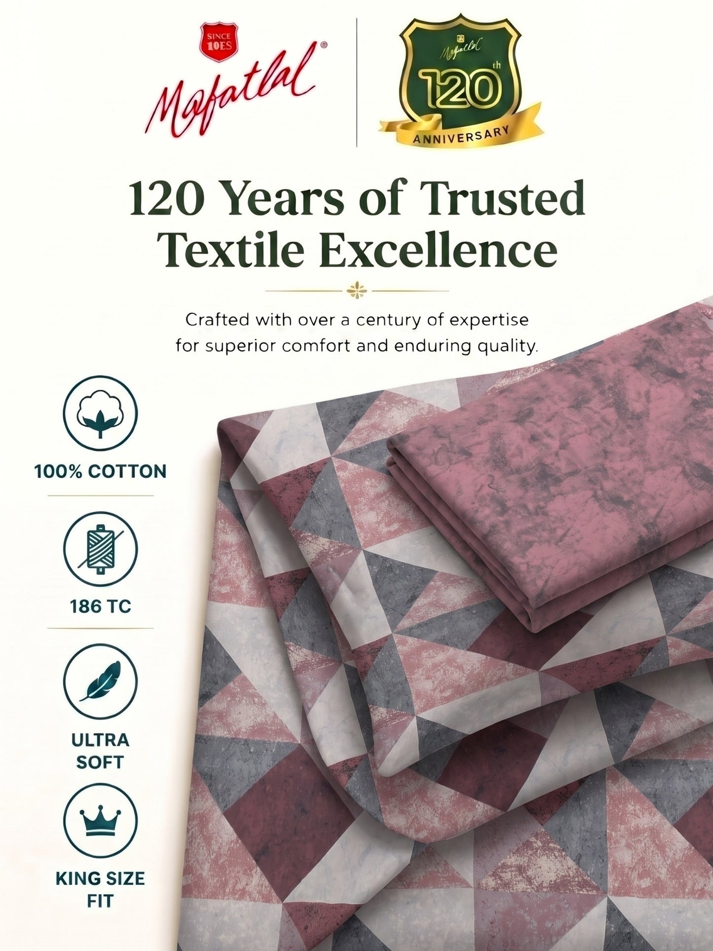 186 TC 100 % Cotton Bedsheet King Size | 108 x 108 Inches