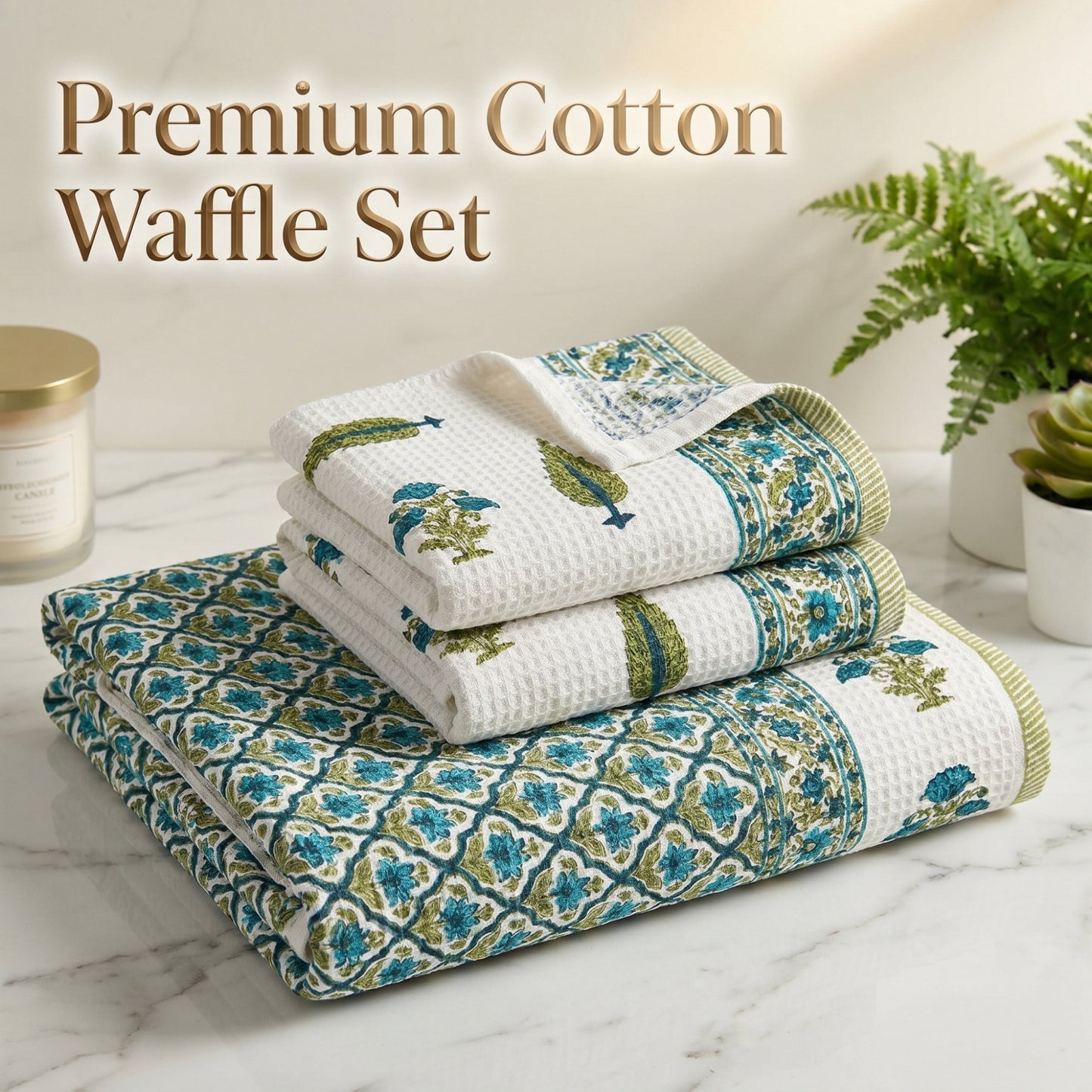 250 GSM Cotton Bath & Hand Towel Set | 1 Bath + 2 Hand Towels