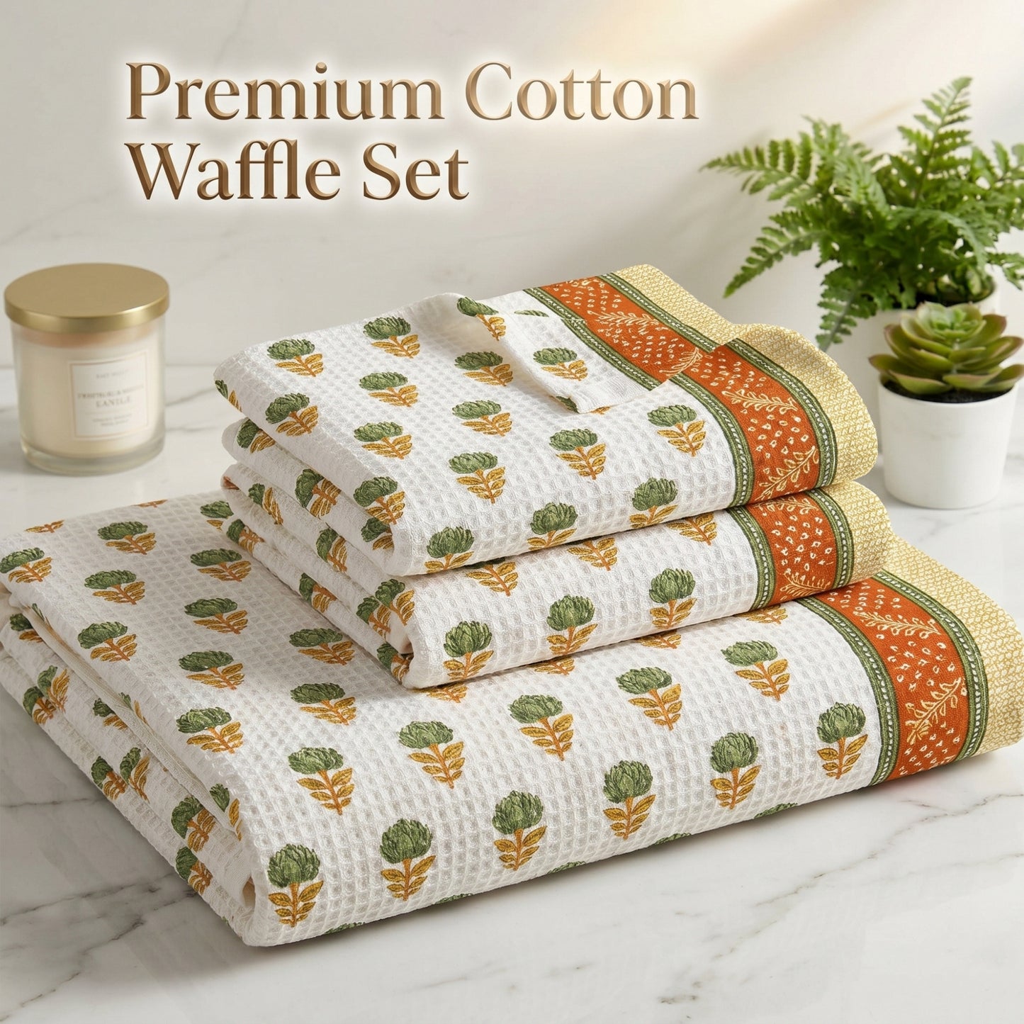 250 GSM Cotton Bath & Hand Towel Set | 1 Bath + 2 Hand Towels