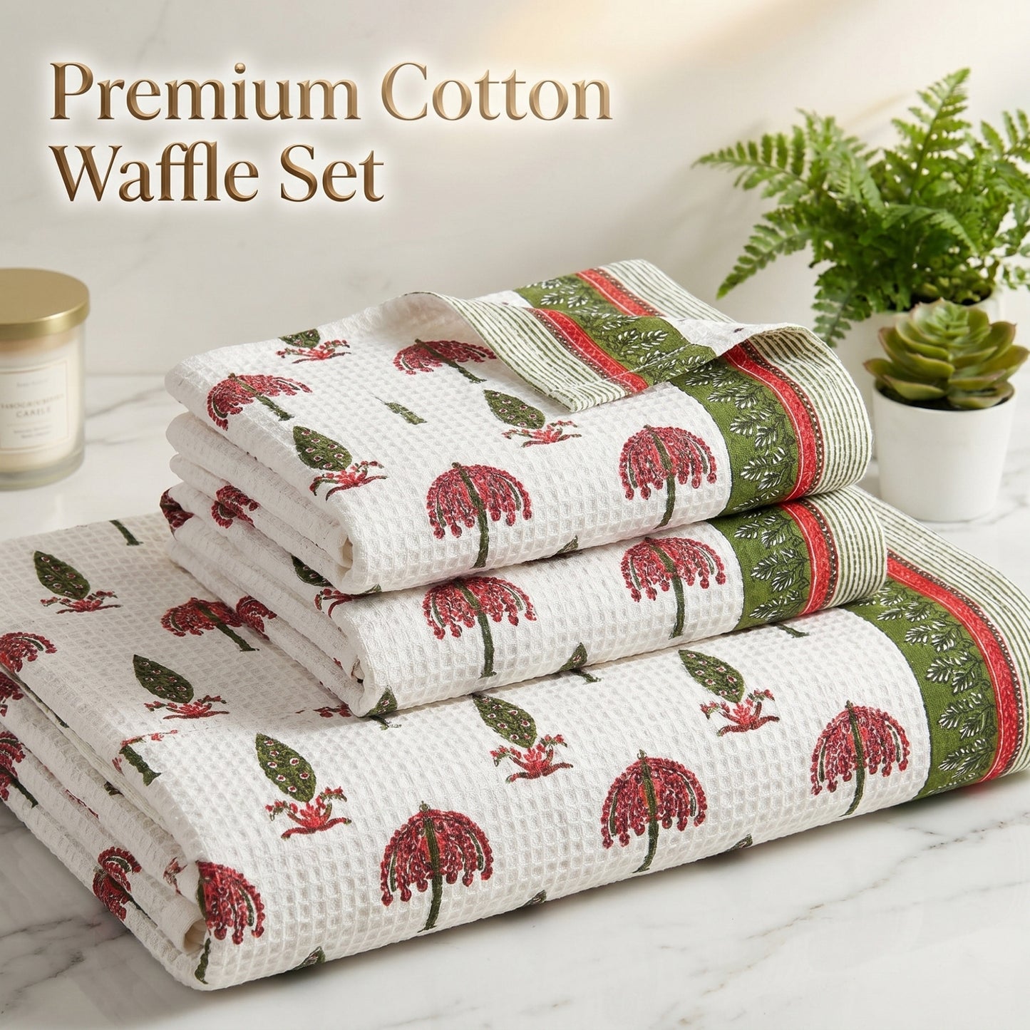 250 GSM Cotton Bath & Hand Towel Set | 1 Bath + 2 Hand Towels