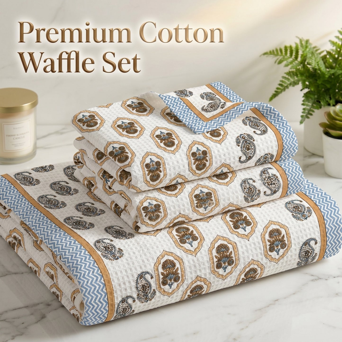250 GSM Cotton Bath & Hand Towel Set | 1 Bath + 2 Hand Towels