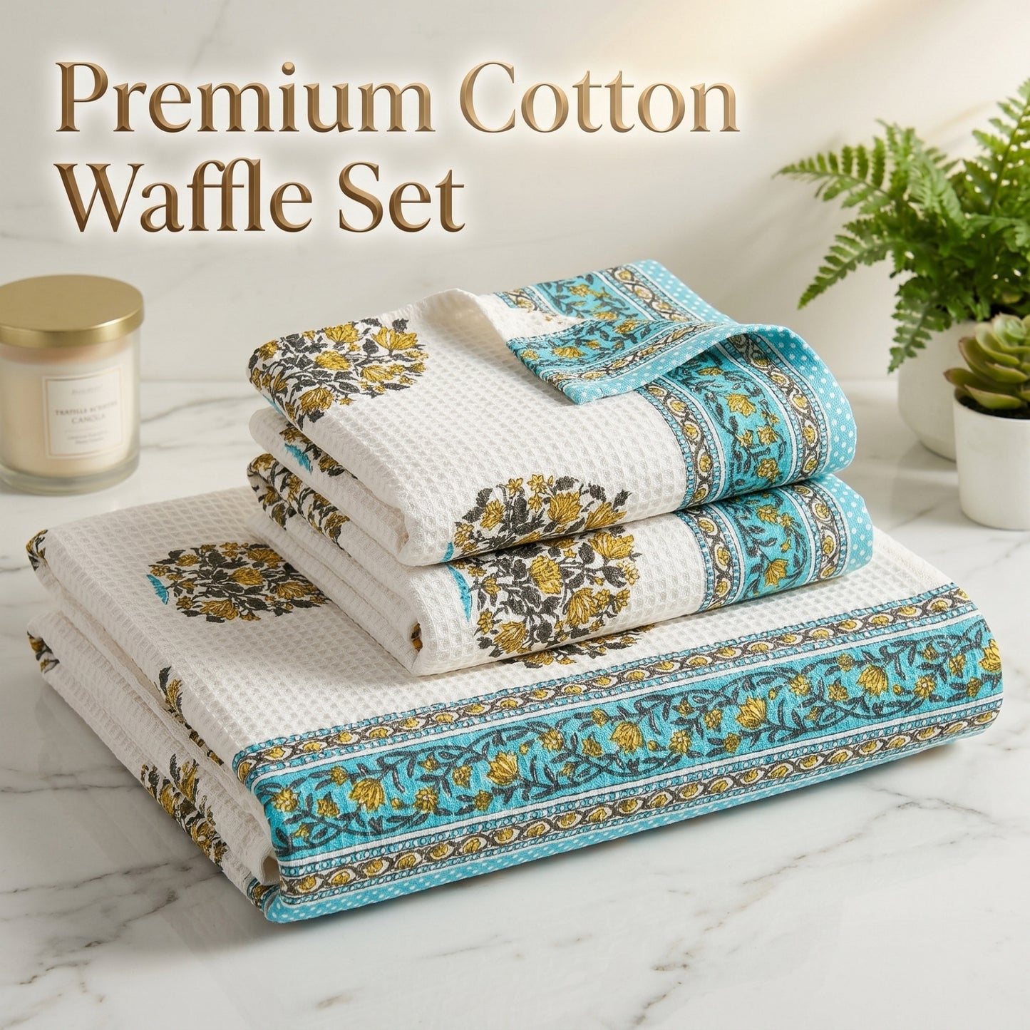 250 GSM Cotton Bath & Hand Towel Set | 1 Bath + 2 Hand Towels