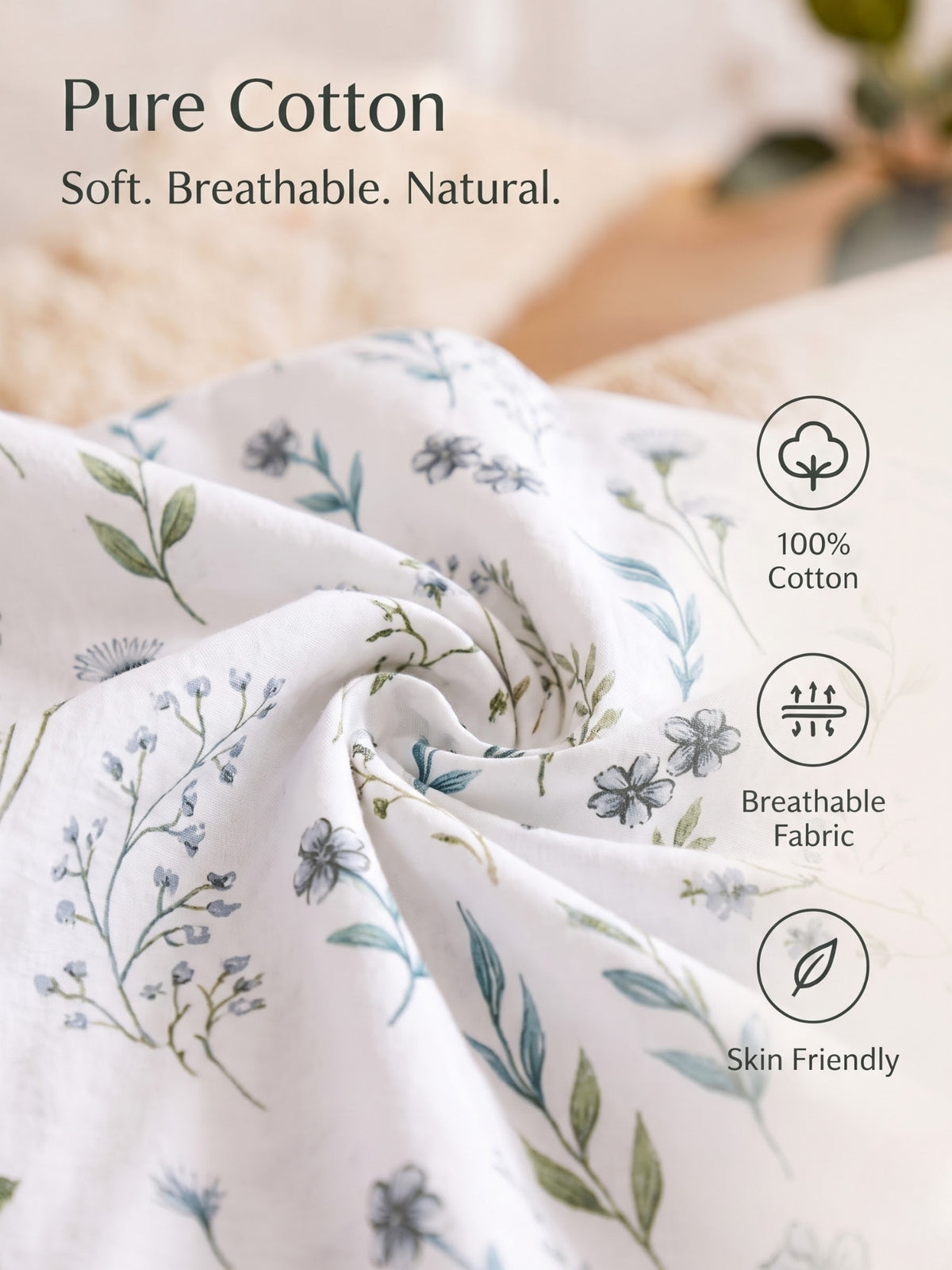 Noeul Home 100% Cotton King Size Bedsheet | 210 TC Soft & Breathable Fabric | 108 x 108 Inches | 2 Pillow Covers Included