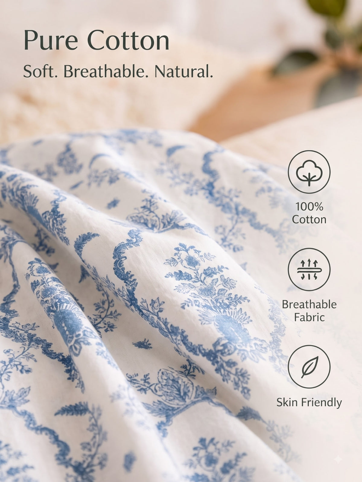 Noeul Home 100% Cotton King Size Bedsheet | 210 TC Soft & Breathable Fabric | 108 x 108 Inches | 2 Pillow Covers Included
