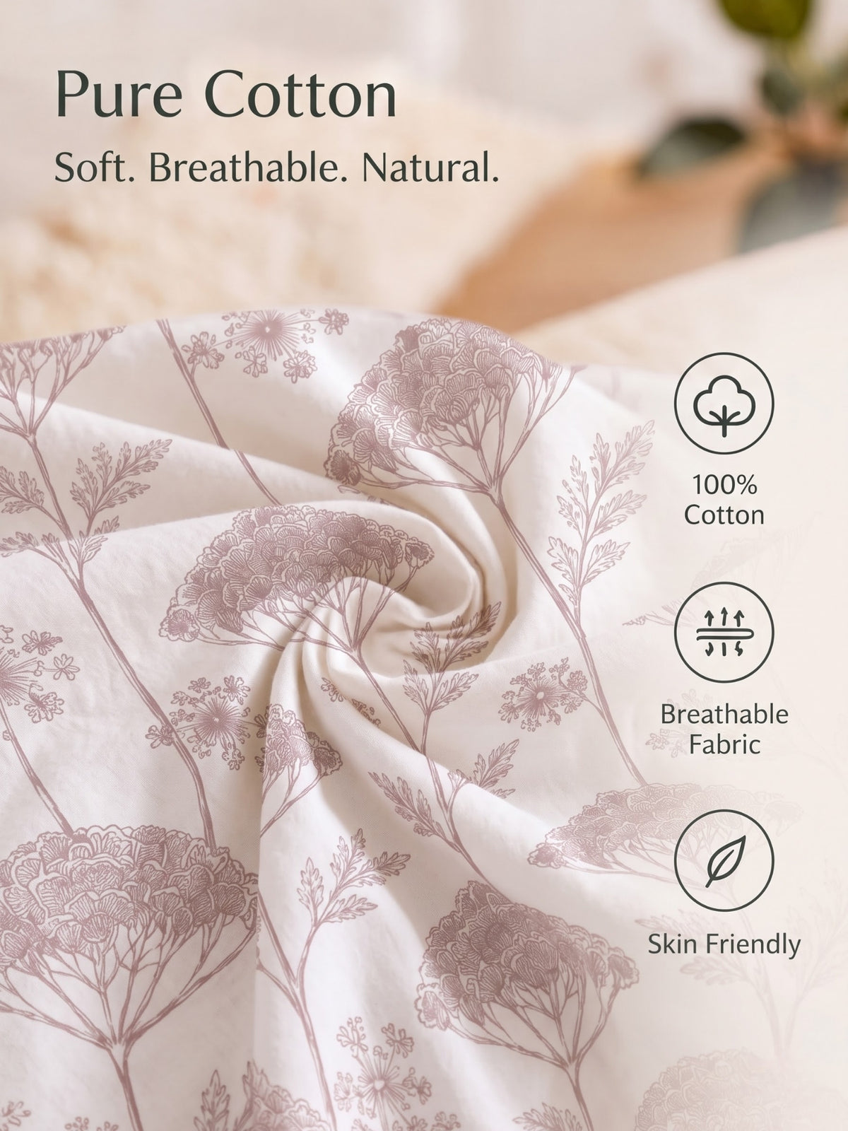 Noeul Home 100% Cotton King Size Bedsheet | 210 TC Soft & Breathable Fabric | 108 x 108 Inches | 2 Pillow Covers Included