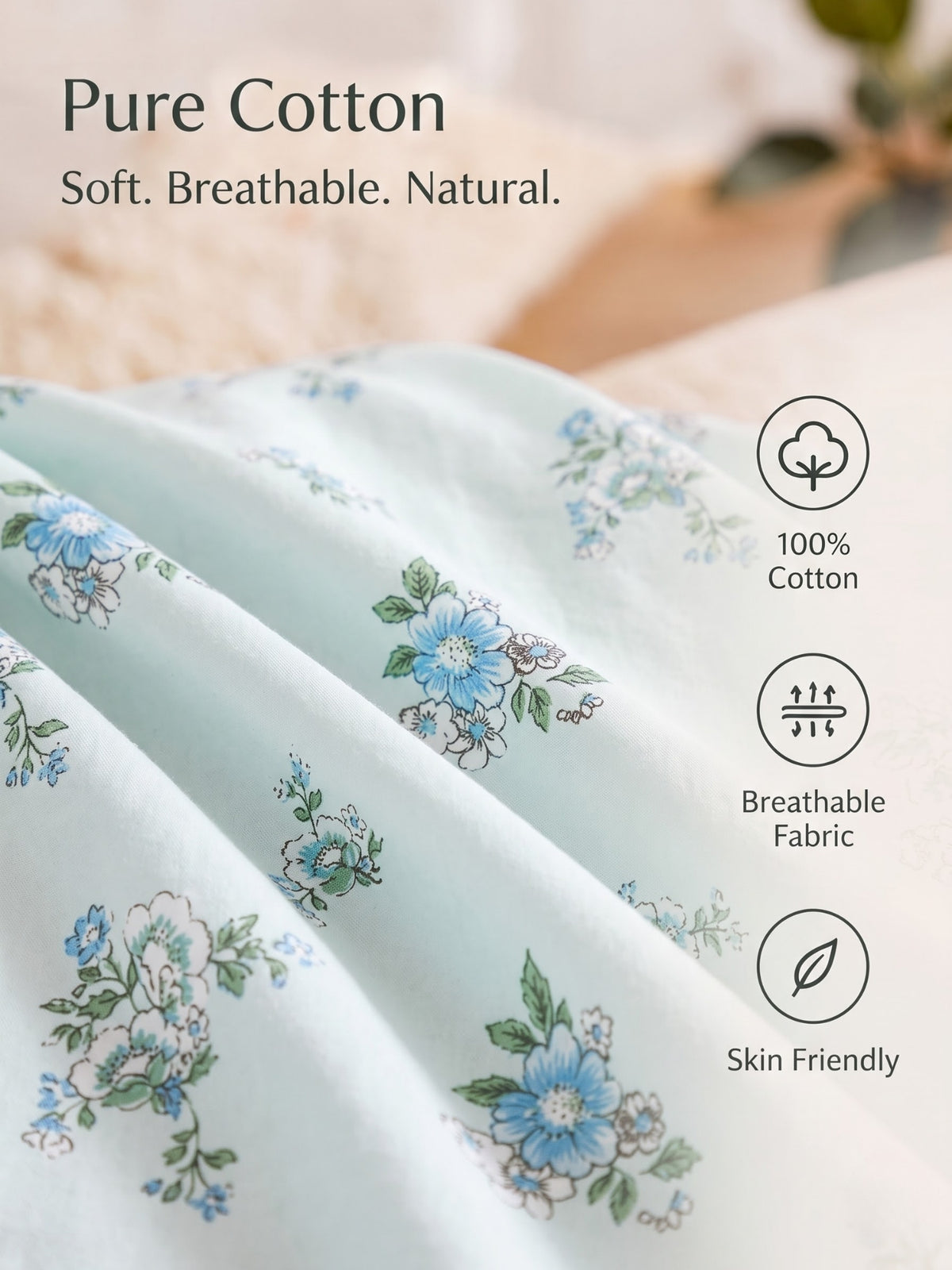 Noeul Home 100% Cotton King Size Bedsheet | 210 TC Soft & Breathable Fabric | 108 x 108 Inches | 2 Pillow Covers Included