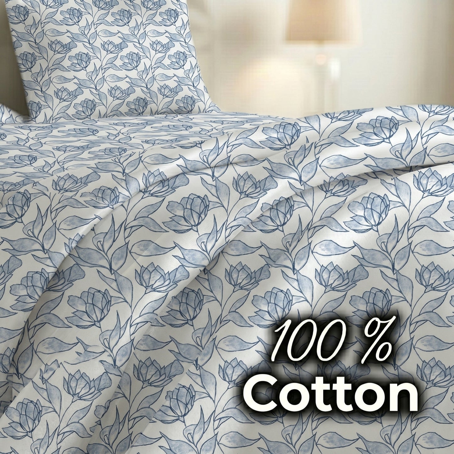 186 TC 100% Cotton Single Bedsheet 90 x 60 Inch with 1 Pillow Cover