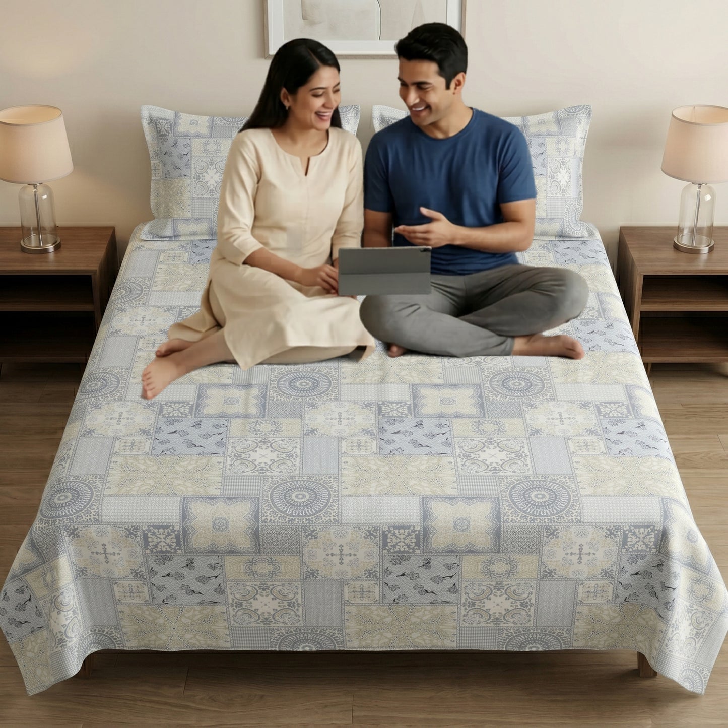 186 TC 100 % Cotton King Bedsheet | 108 x 108 Inch
