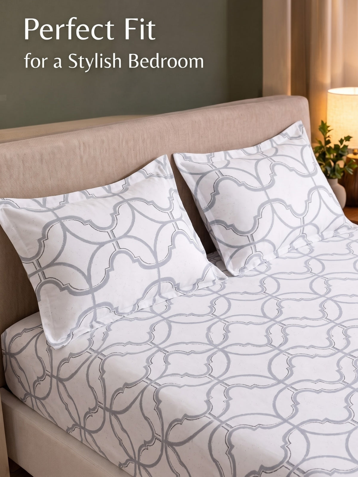 PLUMERIA King Size Bedsheet | 100% Cotton | 210 TC Premium Fabric | 108 x 108 Inches | 2 Pillow Covers