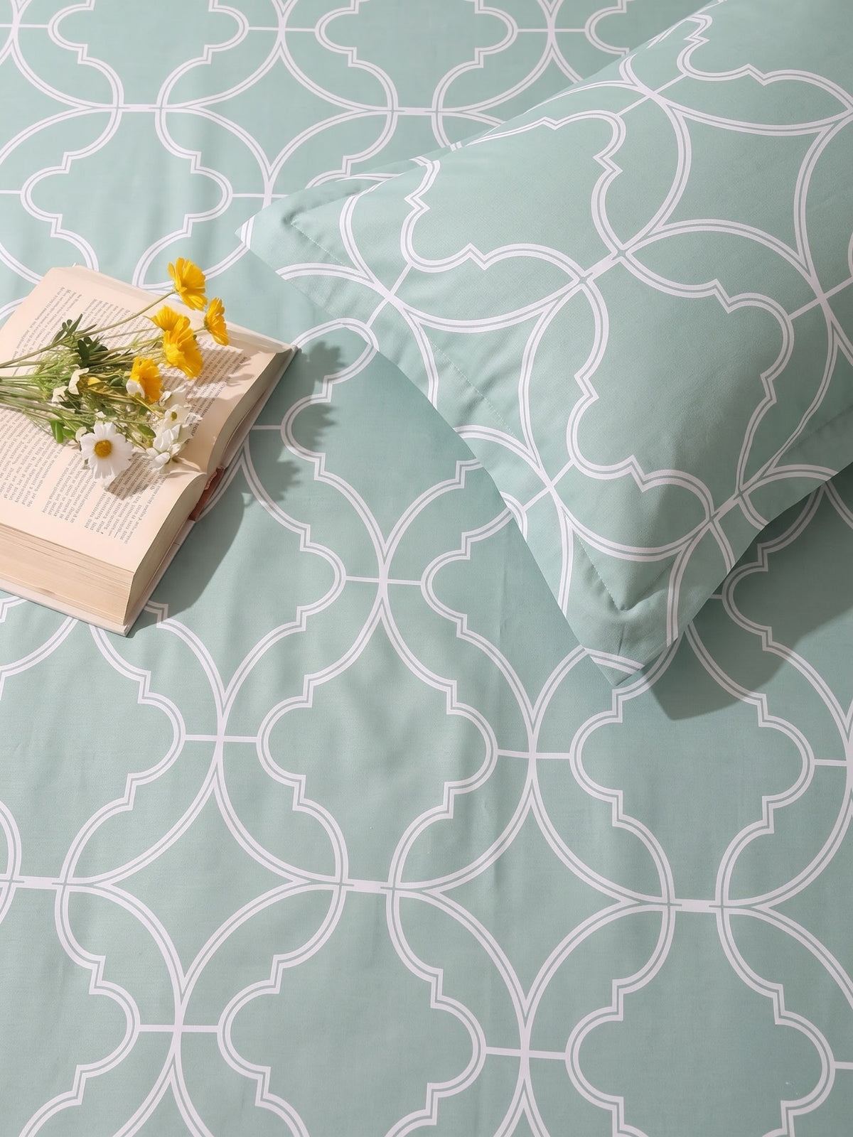 PLUMERIA King Size Bedsheet | 100% Cotton | 210 TC Premium Fabric | 108 x 108 Inches | 2 Pillow Covers