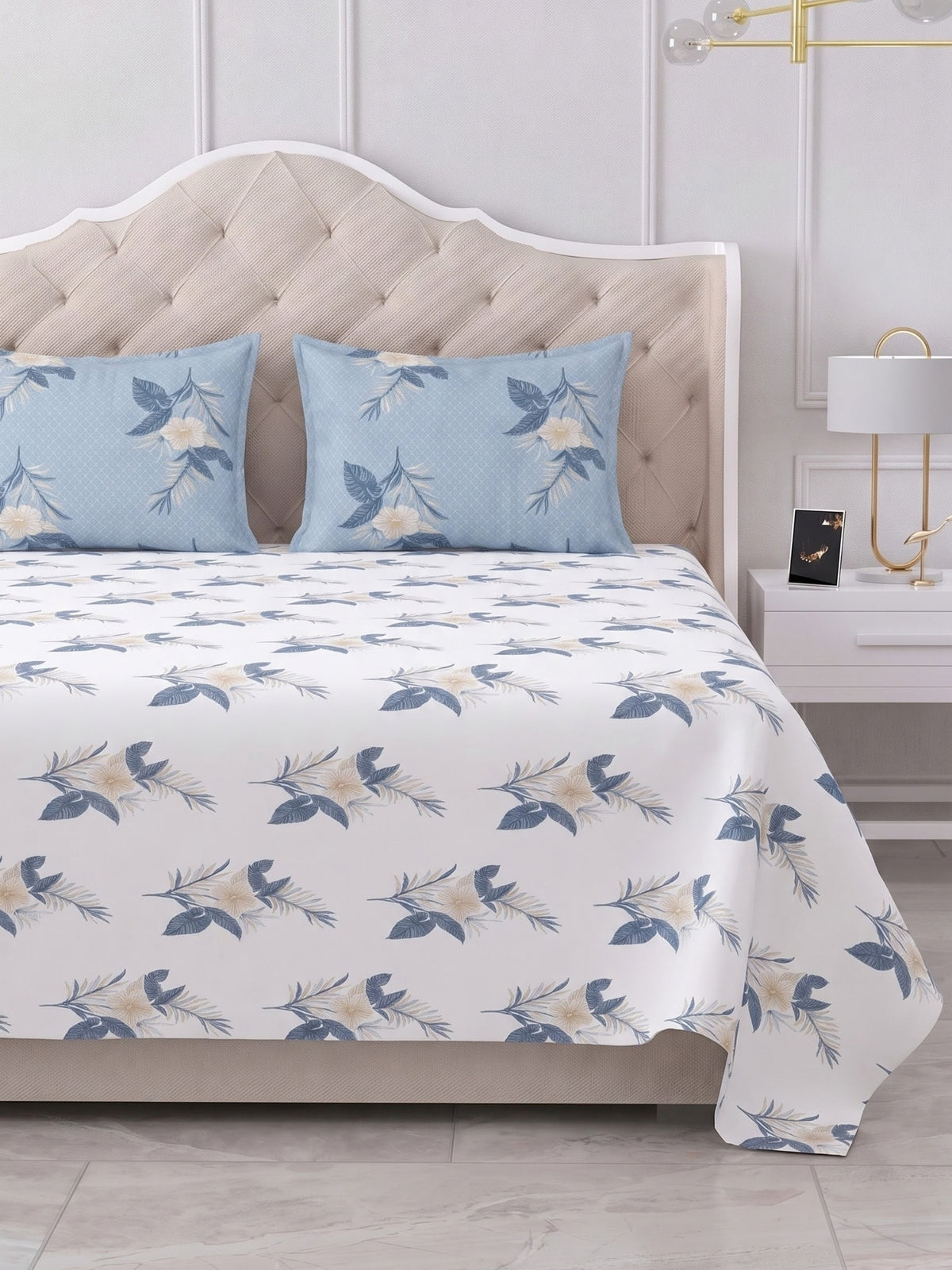 100% Cotton Classic Bedsheet - 108 x 108 Inches, 144 TC|White Blue