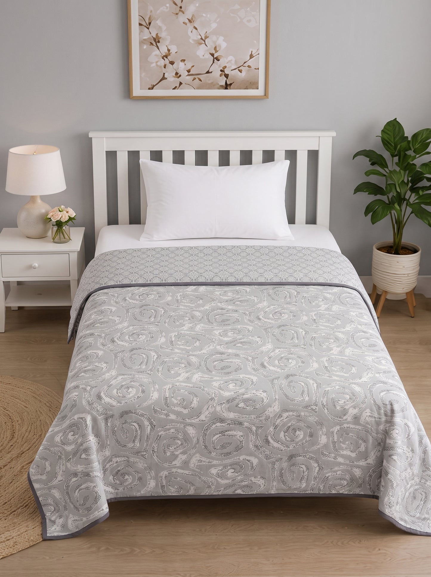 150 GSM Sparsh Cotton Reversible Single Bed Dohar 152 x 228 cm – Stone Grey