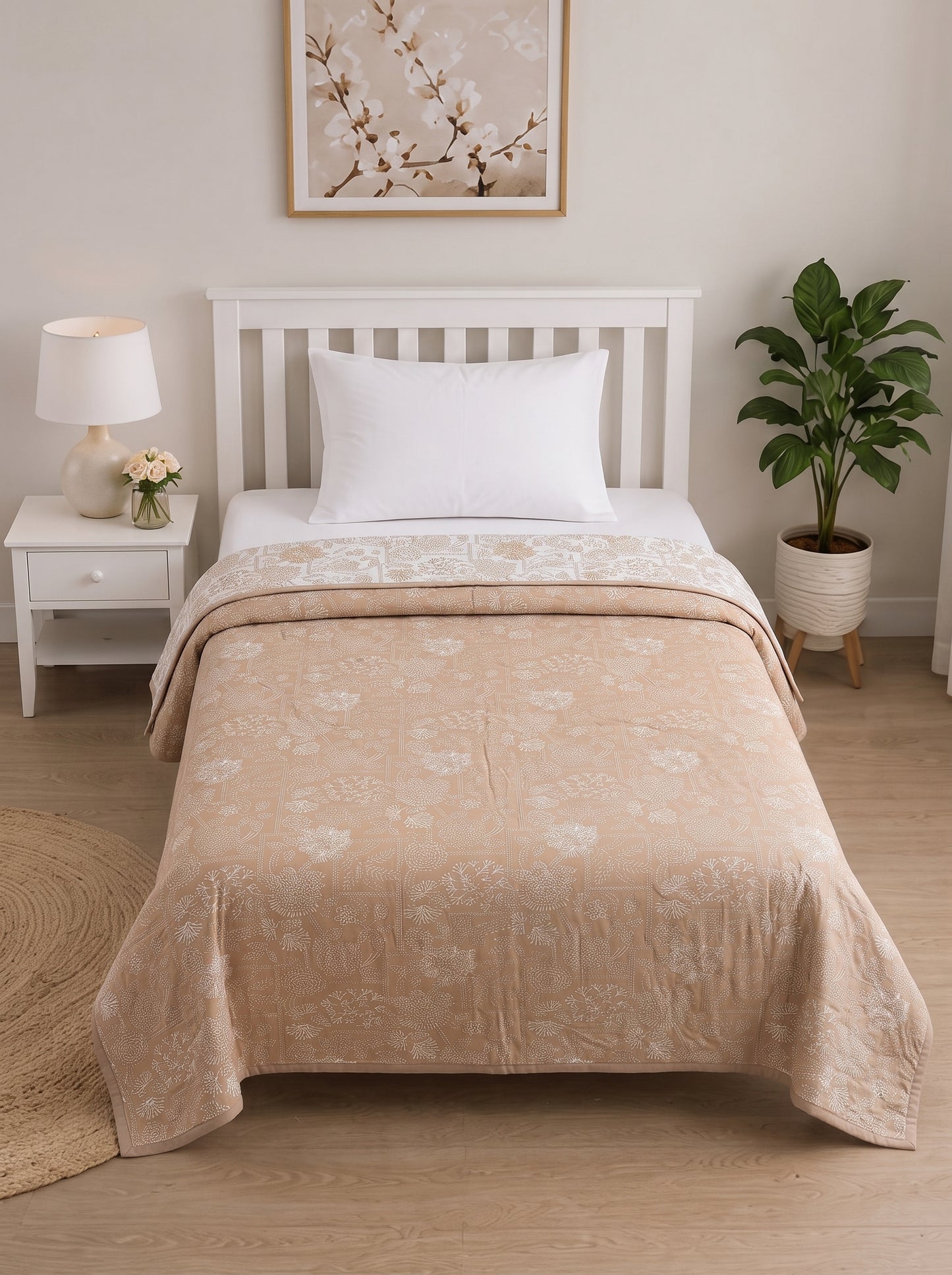 150 GSM Sparsh Breathable Cotton Reversible Single Bed Dohar 152 x 228 cm – Warm Beige