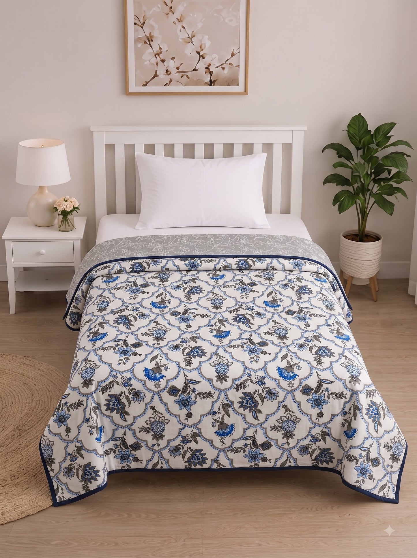 150 GSM Sparsh Cotton Reversible Single Bed Dohar 152 x 228 cm – Cobalt Blue