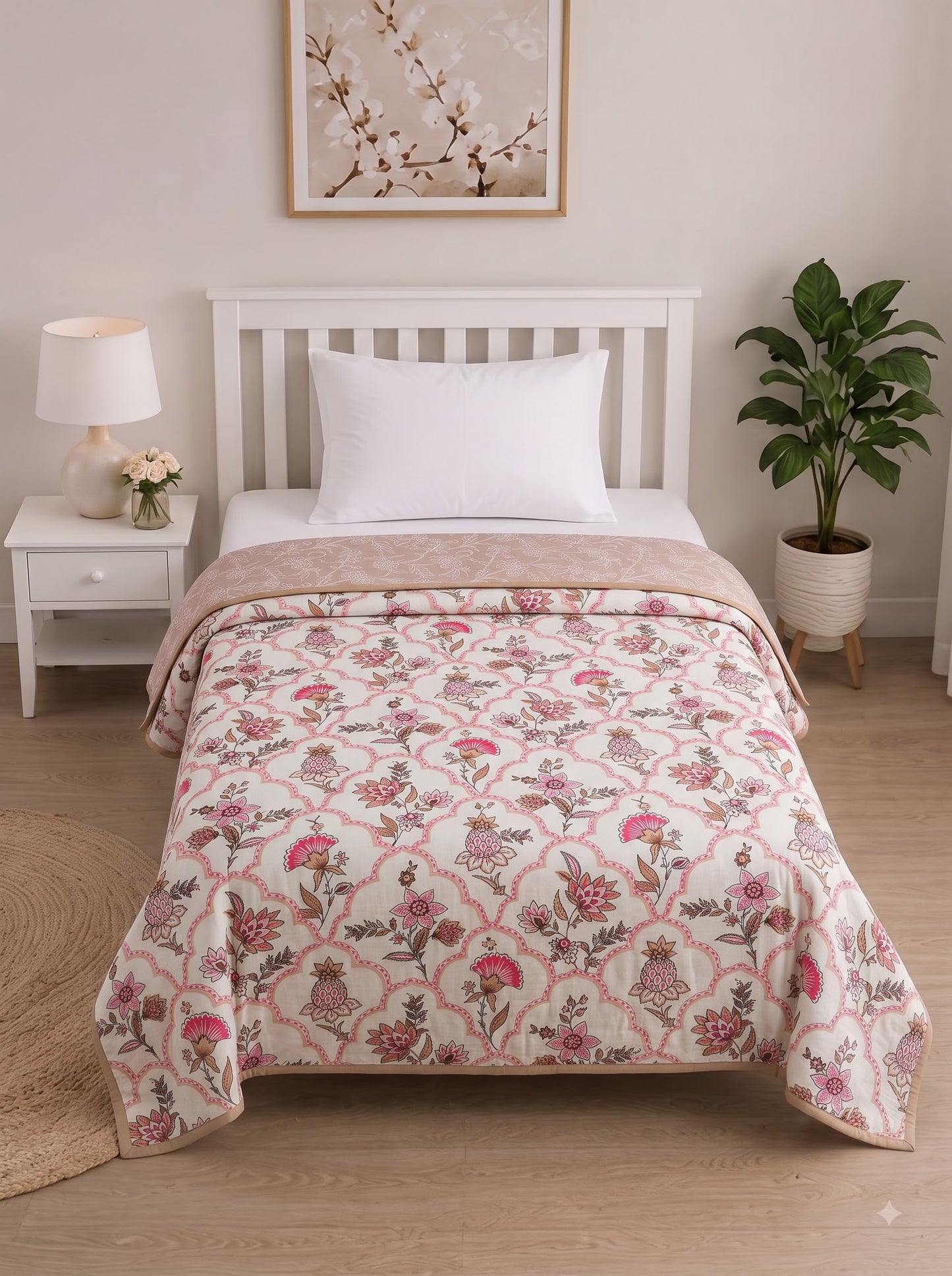 150 GSM Sparsh Soft Cambric Cotton Reversible Single Bed Dohar 152 x 228 cm – Rose Pink