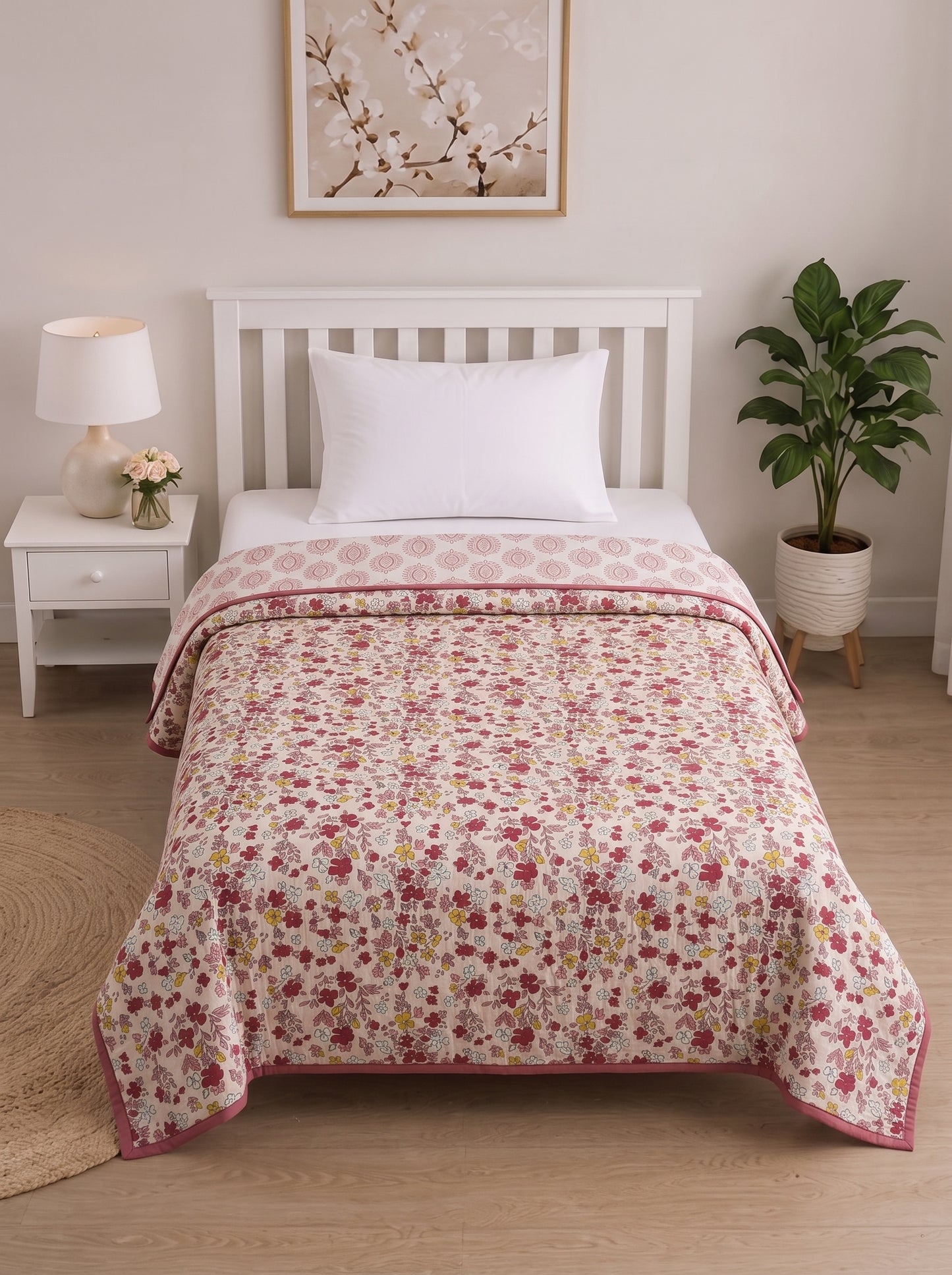 150 GSM Sparsh Cotton Reversible Single Bed Dohar 152 x 228 cm – Dusty Rose