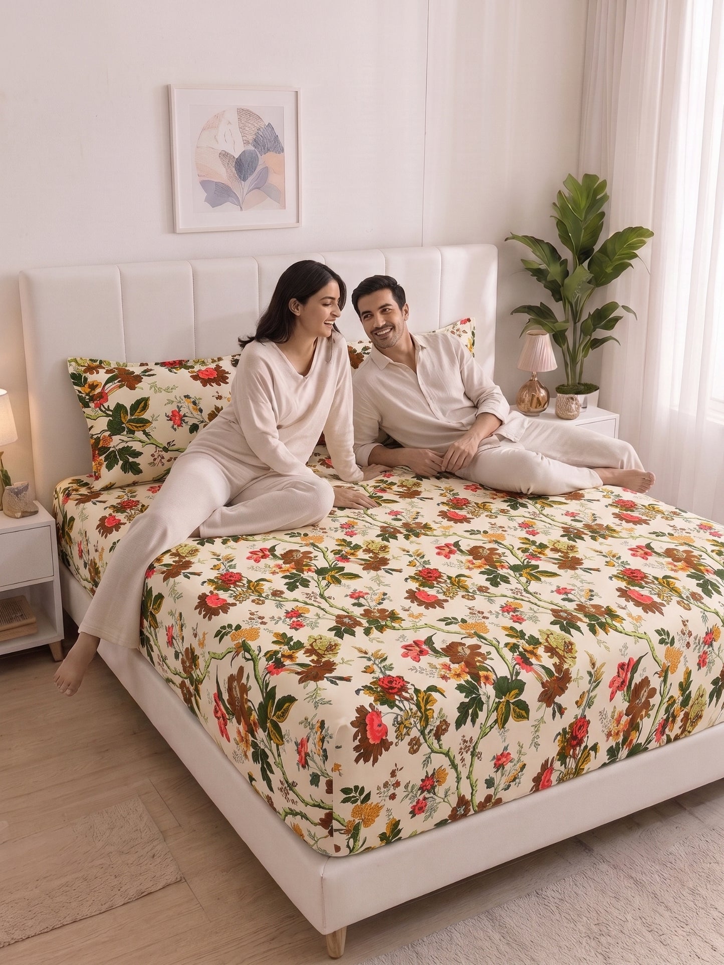 144 TC Pure Cotton Double Bedsheet 90 x 100 Inch with 2 Pillow Cover