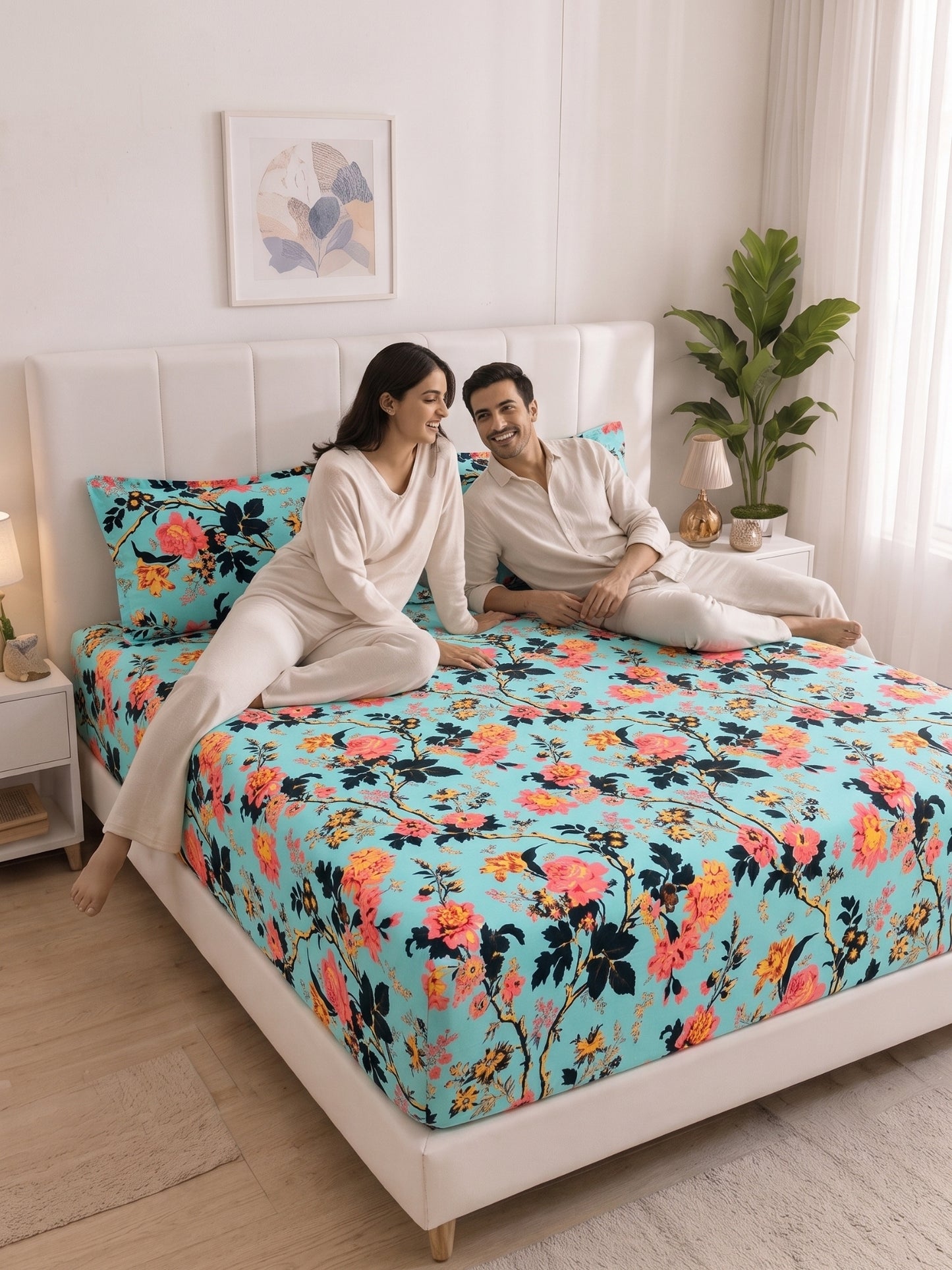 144 TC Pure Cotton Double Bedsheet 90 x 100 Inch with 2 Pillow Cover