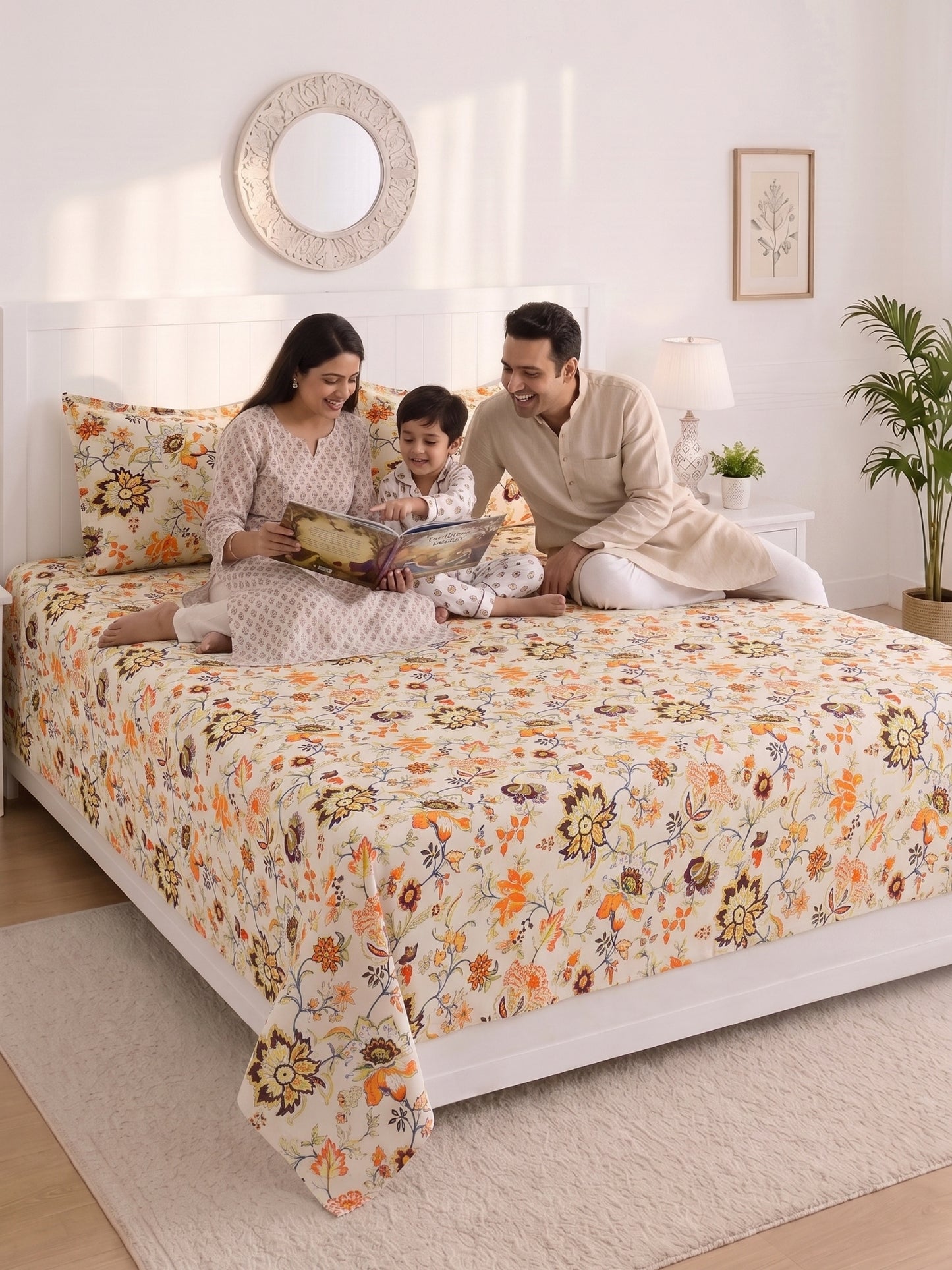 144 TC Pure Cotton King Size Bedsheet 108 x 108 Inch with 2 Pillow Covers