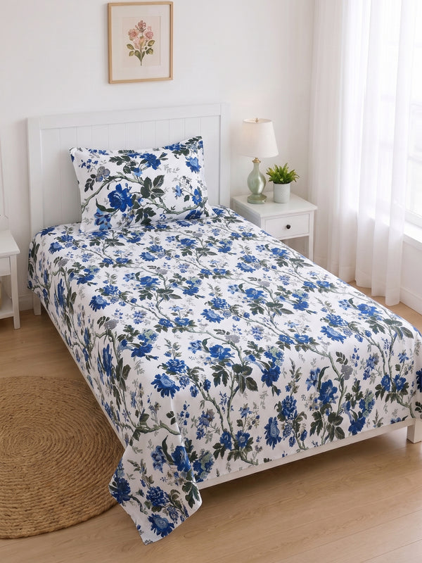 144 TC Pure Cotton Single Bedsheet 90 x 60 Inch with 1 Pillow Cover
