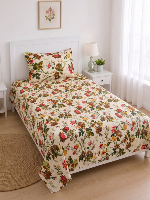 144 TC Pure Cotton Single Bedsheet 90 x 60 Inch with 1 Pillow Cover
