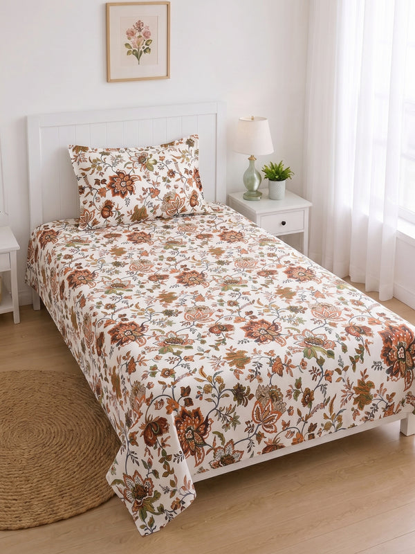 144 TC Pure Cotton Single Bedsheet 90 x 60 Inch with 1 Pillow Cover