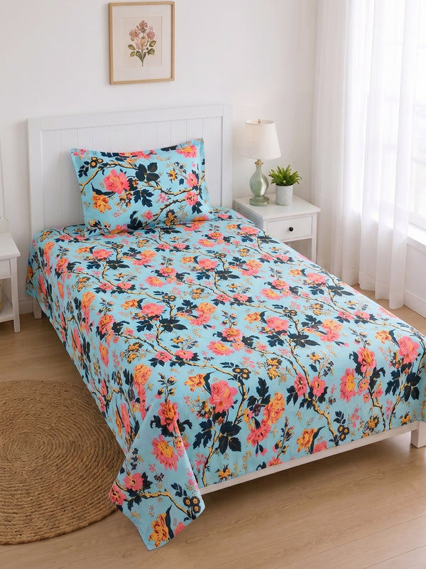 144 TC Pure Cotton Single Bedsheet 90 x 60 Inch with 1 Pillow Cover