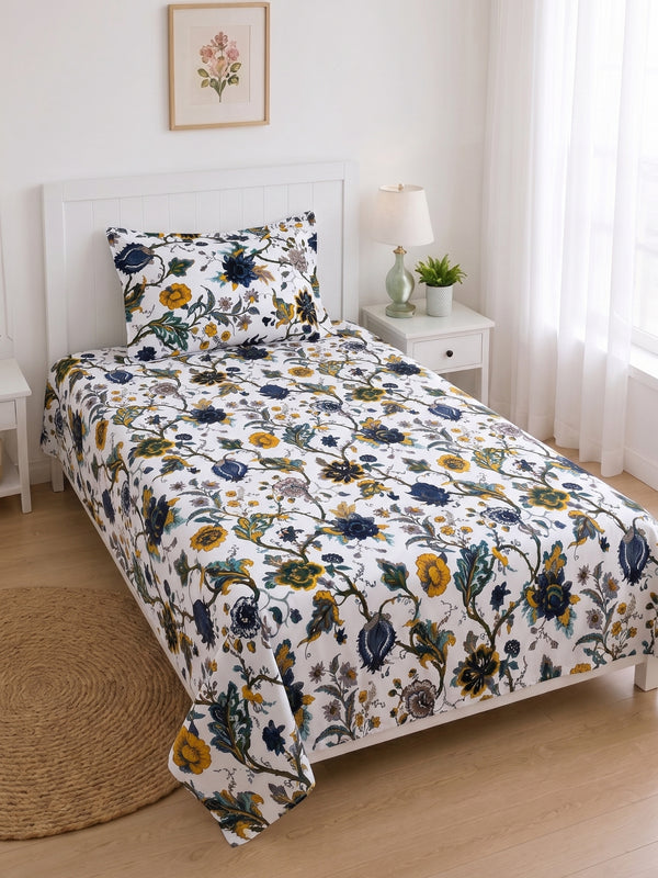 144 TC Pure Cotton Single Bedsheet 90 x 60 Inch with 1 Pillow Cover