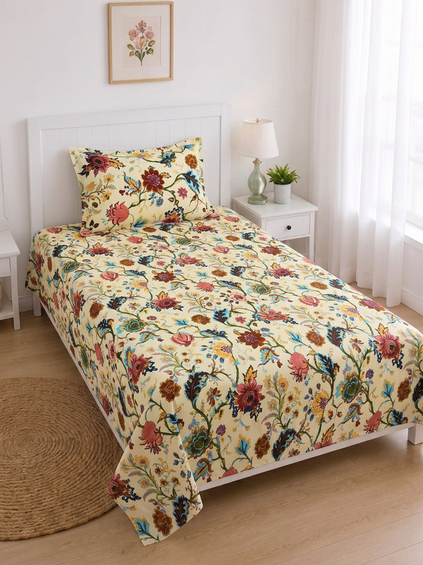 144 TC Pure Cotton Single Bedsheet 90 x 60 Inch with 1 Pillow Cover