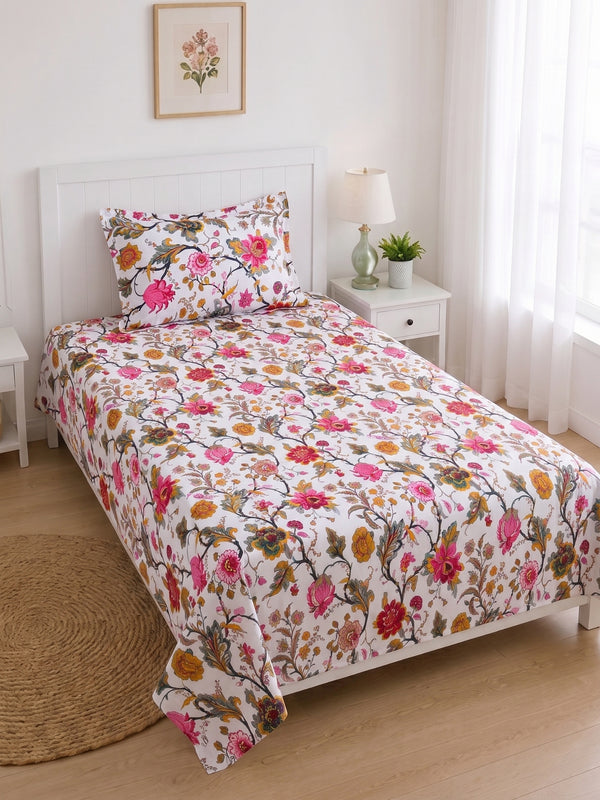 144 TC Pure Cotton Single Bedsheet 90 x 60 Inch with 1 Pillow Cover
