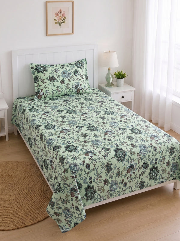 144 TC Pure Cotton Single Bedsheet 90 x 60 Inch with 1 Pillow Cover