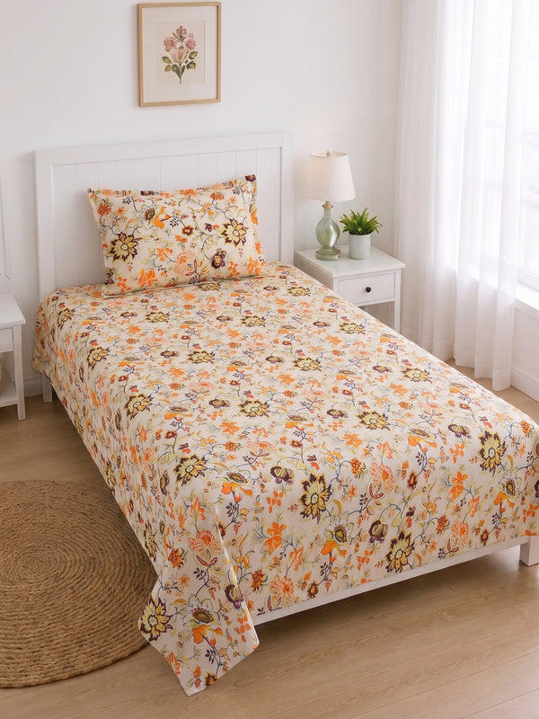 144 TC Pure Cotton Single Bedsheet 90 x 60 Inch with 1 Pillow Cover